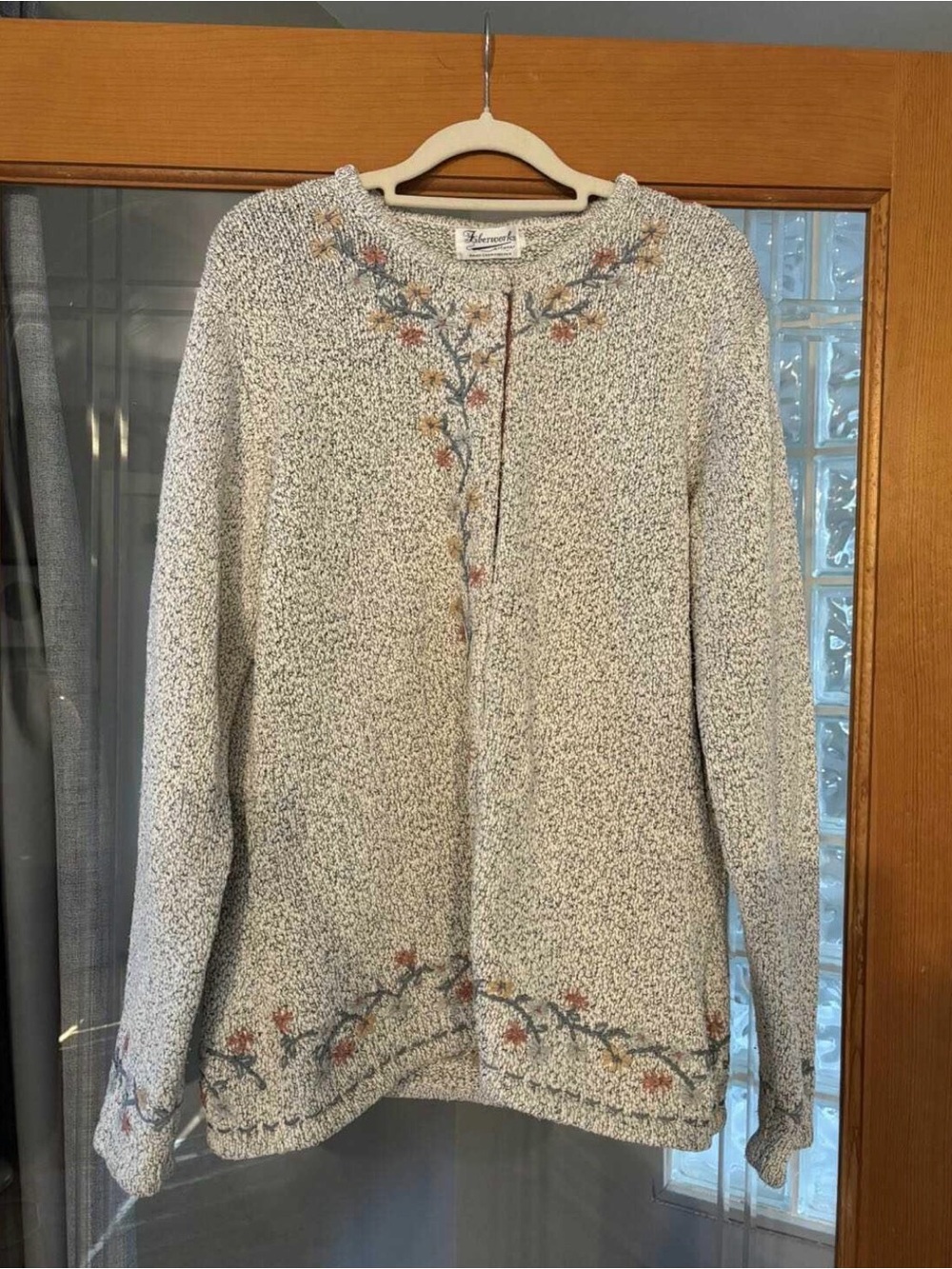 Cream Embroidered Floral Knit Cardigan